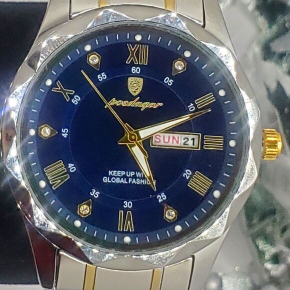 Men's Blue and Gold Poedagar Quartz Watch with Stainless Steel Band - Picture 3 of 5